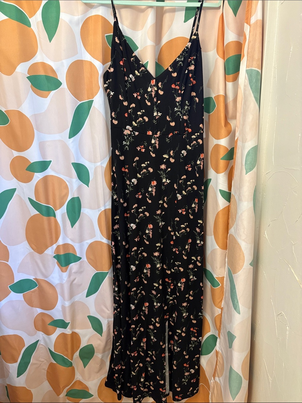 Nine Britton - Black Floral Maxi Dress with front slit